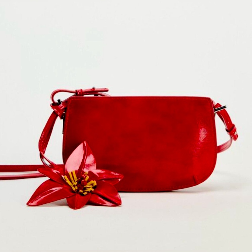 Zara Red crossbody bag. NWT Removable flower shaped charm at strap. Sold out.❣️